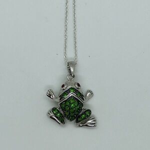 Elegant Green and Silver Frog Necklace